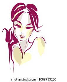 
VECTOR 
stylish  original hand-drawn graphics portrait  with beautiful young attractive girl model for design. Fashion, style,    beauty . Graphic, sketch drawing.  
logotype

