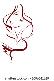 VECTOR 
stylish  original hand-drawn graphics portrait  with beautiful young attractive girl model for design. Fashion, style,    beauty . Graphic, sketch drawing.  
logotype

