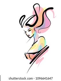 VECTOR 
stylish  original hand-drawn graphics portrait  with beautiful young attractive girl model for design. Fashion, style,    beauty . Graphic, sketch drawing.  
logotype

