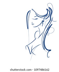 VECTOR 
stylish  original hand-drawn graphics portrait  with beautiful young attractive girl model for design. Fashion, style,    beauty . Graphic, sketch drawing.  
logotype
