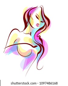 VECTOR 
stylish  original hand-drawn graphics portrait  with beautiful young attractive girl model for design. Fashion, style,    beauty . Graphic, sketch drawing.  
logotype
