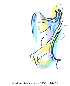 VECTOR 
stylish  original hand-drawn graphics portrait  with beautiful young attractive girl model for design. Fashion, style,    beauty . Graphic, sketch drawing.  
logotype
