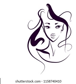 VECTOR 
stylish  original hand-drawn graphics portrait  with beautiful young attractive girl model for design. Fashion, style,    beauty . Graphic, sketch drawing.  
