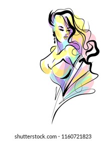 VECTOR 
stylish  original hand-drawn graphics portrait  with beautiful young attractive girl model for design. Fashion, style,    beauty . Graphic, sketch drawing.  
logotype

