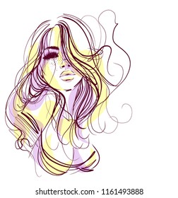 VECTOR 
stylish  original hand-drawn graphics portrait  with beautiful young attractive girl model for design. Fashion, style,    beauty . Graphic, sketch drawing.  
logotype

