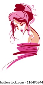 VECTOR 
stylish  original hand-drawn graphics portrait  with beautiful young attractive girl model for design. Fashion, style,    beauty . Graphic, sketch drawing.  
logotype
