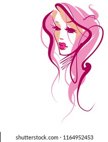VECTOR 
stylish  original hand-drawn graphics portrait  with beautiful young attractive girl model for design. Fashion, style,    beauty . Graphic, sketch drawing.  
logotype
