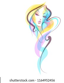 VECTOR 
stylish  original hand-drawn graphics portrait  with beautiful young attractive girl model for design. Fashion, style,    beauty . Graphic, sketch drawing.  
logotype
