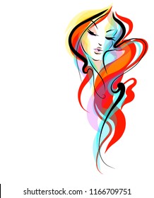 VECTOR stylish  original hand-drawn graphics portrait  with beautiful young attractive girl model for design. Fashion, style,    beauty . Graphic, sketch drawing. logotype
