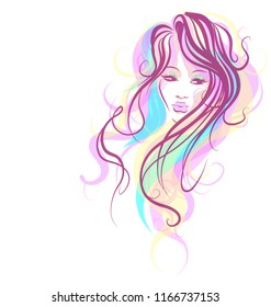VECTOR stylish original hand-drawn graphics portrait with beautiful young attractive girl model for design. Fashion, style, beauty. Graphic, sketch drawing. logotype

