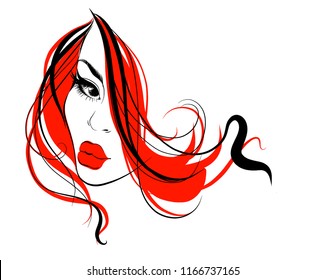 VECTOR stylish original hand-drawn graphics portrait with beautiful young attractive girl model for design. Fashion, style, beauty. Graphic, sketch drawing. logotype

