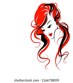 VECTOR stylish original hand-drawn graphics portrait with beautiful young attractive girl model for design. Fashion, style, beauty. Graphic, sketch drawing. logotype
