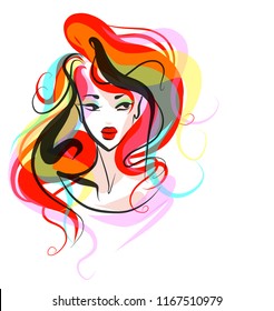 VECTOR 
stylish  original hand-drawn graphics portrait  with beautiful young attractive girl model for design. Fashion, style,    beauty . Graphic, sketch drawing.  
logotype
