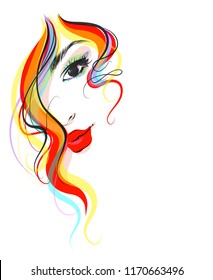 VECTOR 
stylish  original hand-drawn graphics portrait  with beautiful young attractive girl model for design. Fashion, style,    beauty . Graphic, sketch drawing.  
 