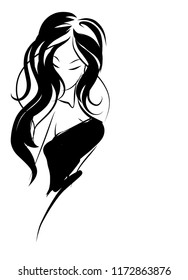 VECTOR 
stylish  original hand-drawn graphics portrait  with beautiful young attractive girl model for design. Fashion, style,    beauty . Graphic, sketch drawing.  
logotype
