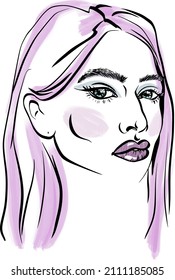 Retrato gráfico original de diseño vectorial con bello modelo joven y atractivo para el diseño. Moda, estilo, belleza. Dibujo gráfico, dibujo de esbozo.