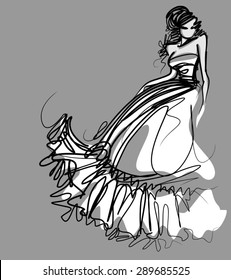 VECTOR 
stylish  original hand-drawn graphics with beautiful young attractive girl model for design. Fashion, style. Graphic, sketch drawing. Sexy woman . groom, bride, fiancee
