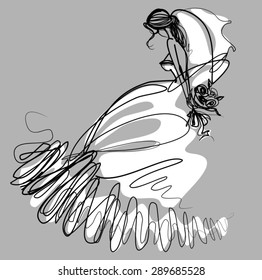 VECTOR 
stylish  original hand-drawn graphics with beautiful young attractive girl model for design. Fashion, style,  . Graphic, sketch drawing. Sexy woman . groom, bride, fiancee
