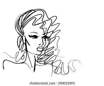 VECTOR 
stylish  original hand-drawn graphics portrait  with beautiful young attractive girl model for design. Fashion, style,    beauty . Graphic, sketch drawing. Sexy  woman

