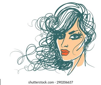 VECTOR 
stylish  original hand-drawn graphics portrait  with beautiful young attractive girl model for design. Fashion, style,    beauty . Graphic, sketch drawing. Sexy  woman
