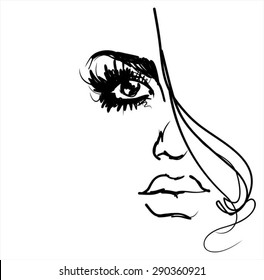 VECTOR 
stylish  original hand-drawn graphics portrait  with beautiful young attractive girl model for design. Fashion, style,    beauty . Graphic, sketch drawing. Sexy  woman
