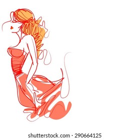 VECTOR 
stylish  original hand-drawn graphics with beautiful young attractive girl model for design. Fashion, style, youth, fitness, sports, beauty, advertising. Graphic, sketch drawing. Sexy body.
