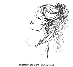 VECTOR 
stylish  original hand-drawn graphics portrait  with beautiful young attractive girl model for design. Fashion, style,    beauty . Graphic, sketch drawing. Sexy  woman
