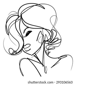 VECTOR 
stylish  original hand-drawn graphics portrait  with beautiful young attractive girl model for design. Fashion, style,    beauty . Graphic, sketch drawing. Sexy  woman

