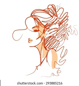 VECTOR 
stylish  original hand-drawn graphics portrait  with beautiful young attractive girl model for design. Fashion, style,    beauty . Graphic, sketch drawing. Sexy  woman

