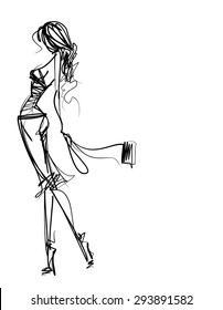 VECTOR 
stylish  original hand-drawn graphics with beautiful young attractive girl model for design. Fashion, style, youth, fitness, sports, beauty, advertising. Graphic, sketch drawing. Sexy body.
