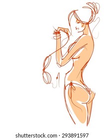 VECTOR 
stylish  original hand-drawn graphics with beautiful young attractive girl model for design. Fashion, style, youth, fitness, sports, beauty, advertising. Graphic, sketch drawing. Sexy body.

