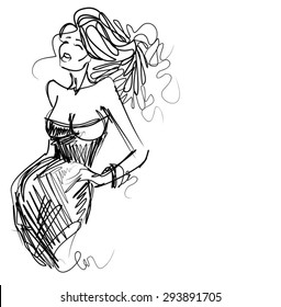 VECTOR 
stylish  original hand-drawn graphics with beautiful young attractive girl model for design. Fashion, style, youth, fitness, sports, beauty, advertising. Graphic, sketch drawing. Sexy body.
