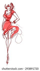 VECTOR 
stylish  original hand-drawn graphics with beautiful young attractive girl model for design. Fashion, style, youth, fitness, sports, beauty, advertising. Graphic, sketch drawing. Sexy body.
