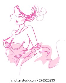 VECTOR  stylish  original hand-drawn graphics portrait  with beautiful young attractive girl model for design. Fashion, style,    beauty . Graphic, sketch drawing. Sexy  woman 