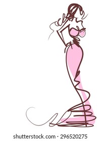 VECTOR  stylish  original hand-drawn graphics with beautiful young attractive girl model for design. Fashion, style,  beauty, advertising. Graphic, sketch drawing. Sexy woman . groom, bride, fiancee 