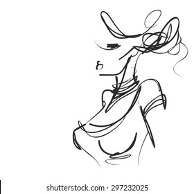 VECTOR 
stylish  original hand-drawn graphics portrait  with beautiful young attractive girl model for design. Fashion, style,    beauty . Graphic, sketch drawing. Sexy  woman
