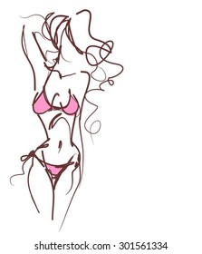 VECTOR 
stylish  original hand-drawn graphics with beautiful young attractive girl model for design. Fashion, style,  beauty, advertising. Graphic, sketch drawing. Sexy woman 
