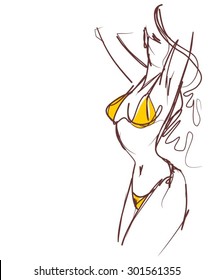 VECTOR 
stylish  original hand-drawn graphics with beautiful young attractive girl model for design. Fashion, style,  beauty, advertising. Graphic, sketch drawing. Sexy woman 
