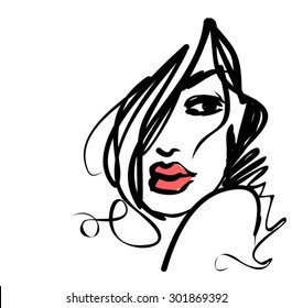 VECTOR 
stylish  original hand-drawn graphics portrait  with beautiful young attractive girl model for design. Fashion, style,    beauty . Graphic, sketch drawing. Sexy  woman
