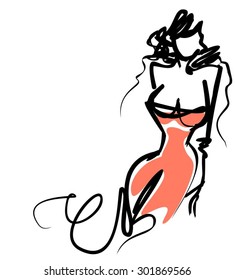 VECTOR 
stylish  original hand-drawn graphics with beautiful young attractive girl model for design. Fashion, style,  beauty, advertising. Graphic, sketch drawing. Sexy woman 
