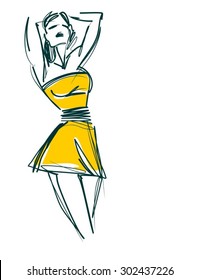 VECTOR 
stylish  original hand-drawn graphics with beautiful young attractive girl model for design. Fashion, style,  beauty, advertising. Graphic, sketch drawing. Sexy woman . 

