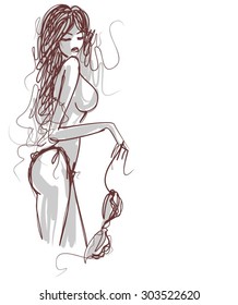 VECTOR 
stylish  original hand-drawn graphics with beautiful young attractive girl model for design. Fashion, style,  beauty, advertising. Graphic, sketch drawing. Sexy woman 
