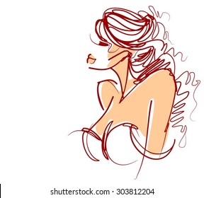 VECTOR 
stylish  original hand-drawn graphics portrait  with beautiful young attractive girl model for design. Fashion, style,    beauty . Graphic, sketch drawing. Sexy  woman
