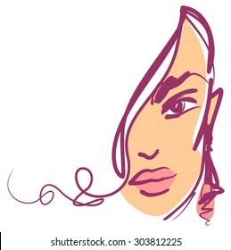 VECTOR 
stylish  original hand-drawn graphics portrait  with beautiful young attractive girl model for design. Fashion, style,    beauty . Graphic, sketch drawing. Sexy  woman
