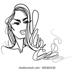 
VECTOR 
stylish  original hand-drawn graphics portrait  with beautiful young attractive girl model for design. Fashion, style,    beauty . Graphic, sketch drawing. Sexy  woman
