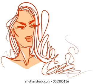 
VECTOR 
stylish  original hand-drawn graphics portrait  with beautiful young attractive girl model for design. Fashion, style,    beauty . Graphic, sketch drawing. Sexy  woman
