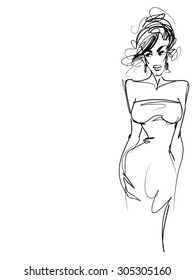 VECTOR 
stylish  original hand-drawn graphics with beautiful young attractive girl model for design. Fashion, style,  beauty, advertising. Graphic, sketch drawing. Sexy woman . groom, bride, fiancee
