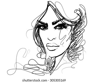 
VECTOR 
stylish  original hand-drawn graphics portrait  with beautiful young attractive girl model for design. Fashion, style,    beauty . Graphic, sketch drawing. Sexy  woman

