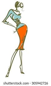 
VECTOR 
stylish  original hand-drawn graphics with beautiful young attractive girl model for design. Fashion, style,  beauty, advertising. Graphic, sketch drawing. Sexy woman
