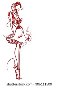 VECTOR 
stylish  original hand-drawn graphics with beautiful young attractive girl model for design. Fashion, style, youth,   beauty, advertising. Graphic, sketch drawing. Sexy woman.  
 
